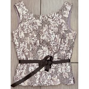 Alex Evening Silver Evening Wear Top Size Medium Roses Sequins Ribbon Belted